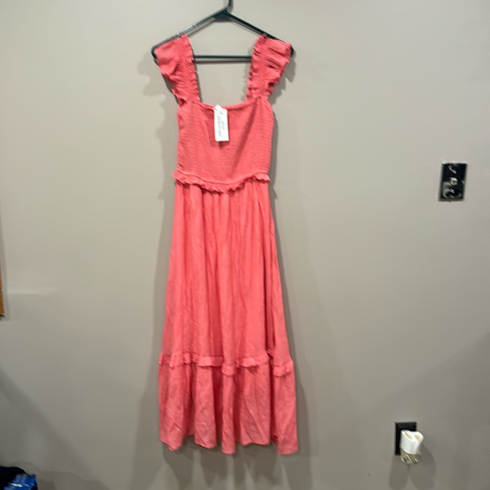 Coral Ruffle Strap Maxi Dress